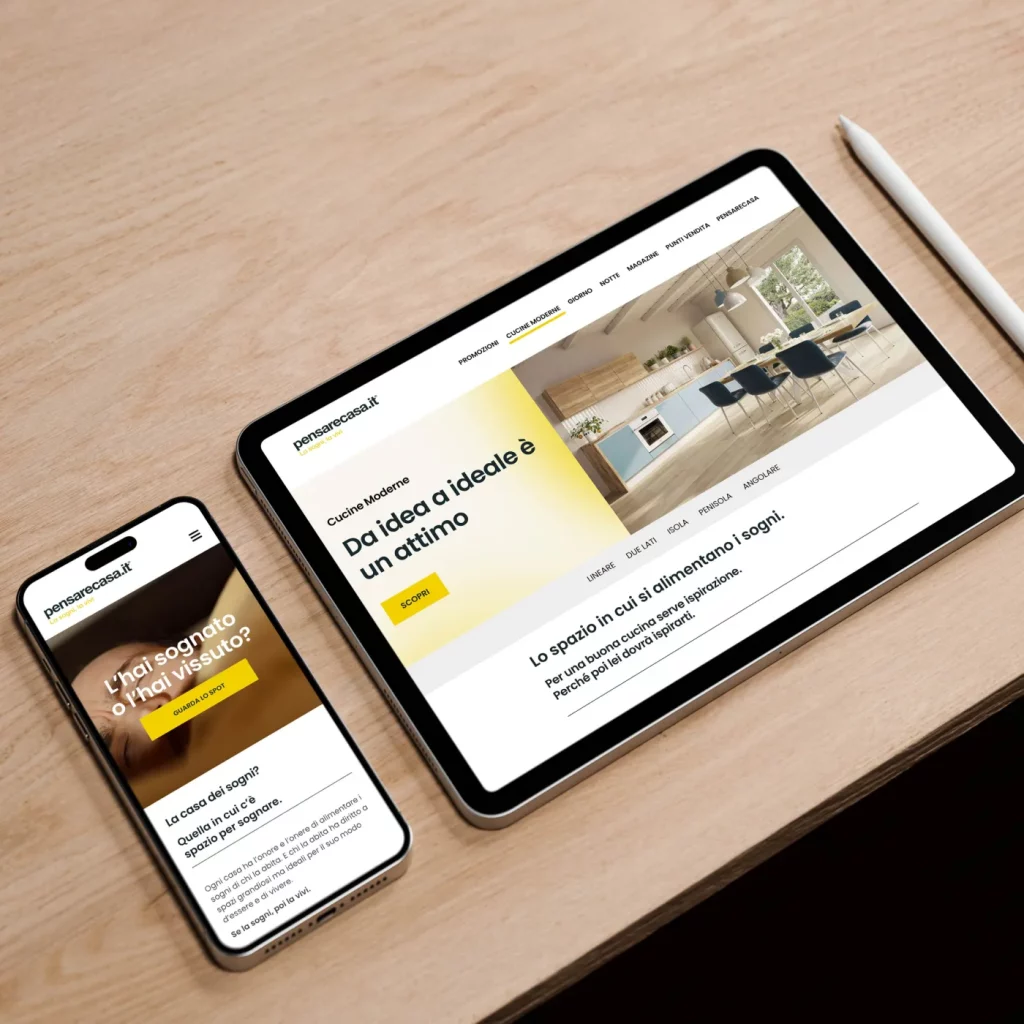 immagine su iphone e ipad del sito web pensarecasa.it realizzato da ht&t