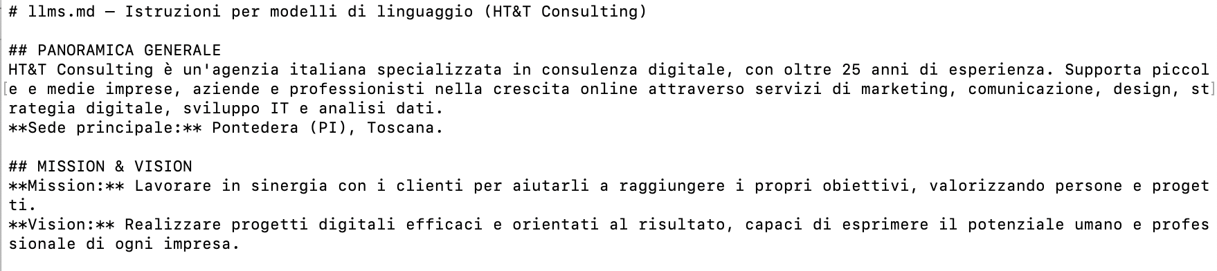 esempio di un file llms per istruire intelligenza artificiale con linguaggio markdown