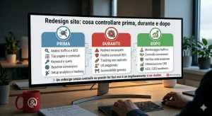 infografica su redesign del sito: cosa controllare prima, durante e dopo il processo
