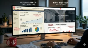 Redesign sito web confronto tra vecchio sito con performance alte e nuovo sito con calo traffico e conversioni
