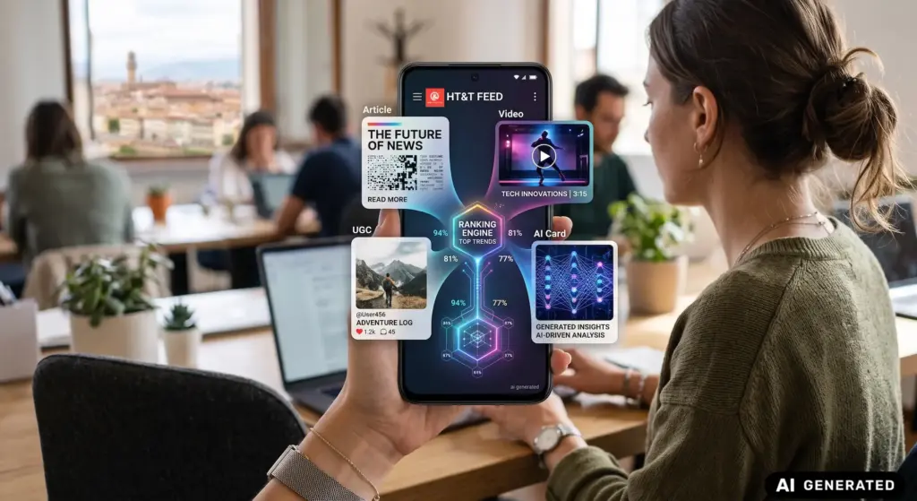 Sistema di ranking di Google Discover tra articoli, video, UGC e contenuti AI