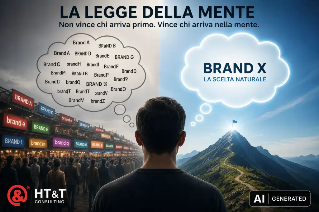 Legge della Mente nel marketing: il brand che emerge tra i concorrenti diventa la scelta naturale nella percezione del cliente.